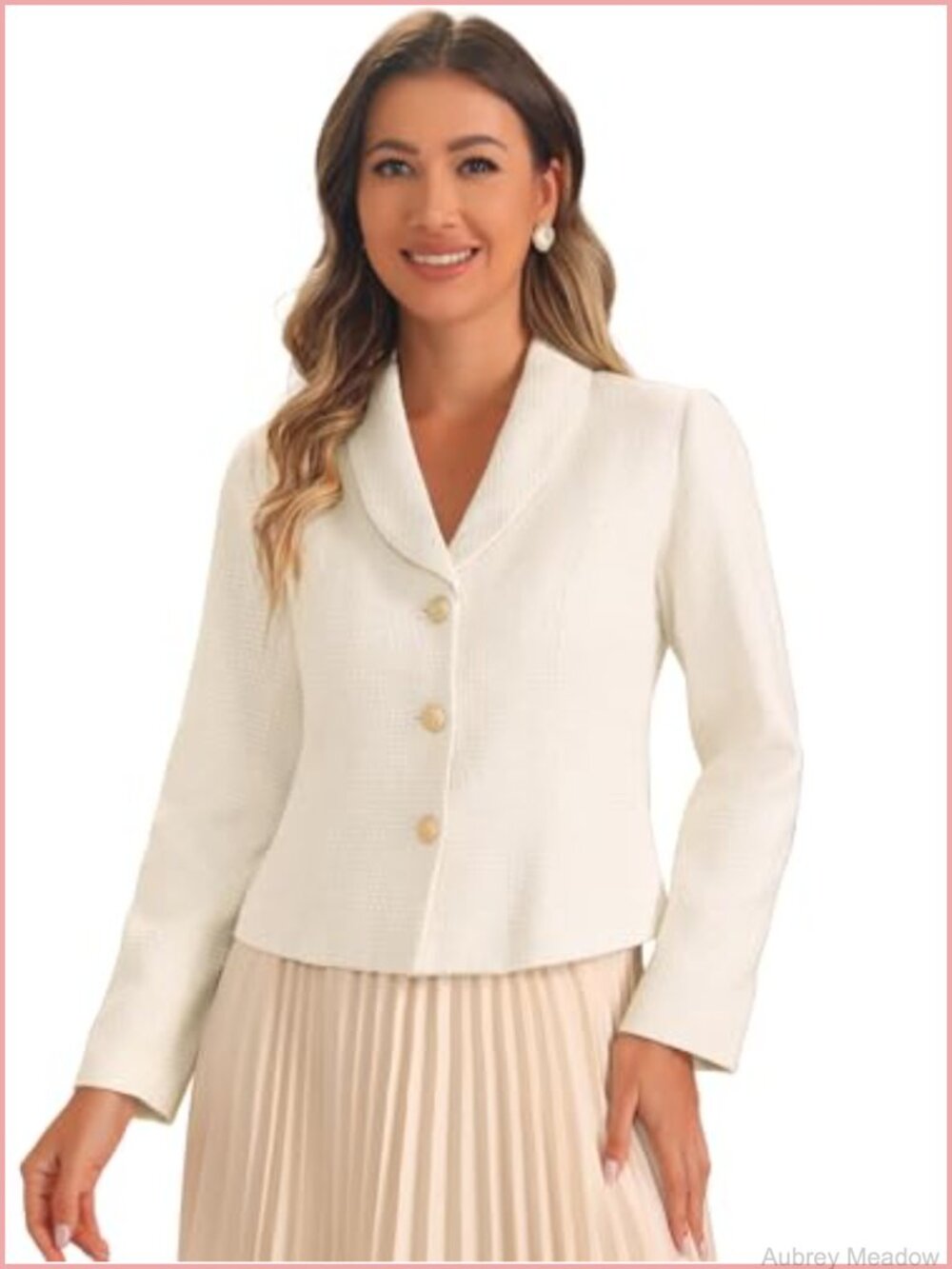 Tweed Blazer with Shawl Lapel - Long Sleeve Blazer Jacket